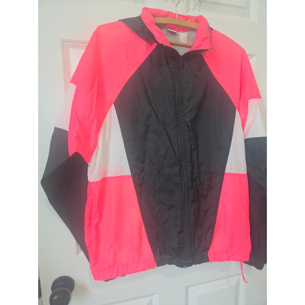 Vintage Nike Windbreaker Jacket Neon Pink Black Colorblock Hooded Silver Tag L